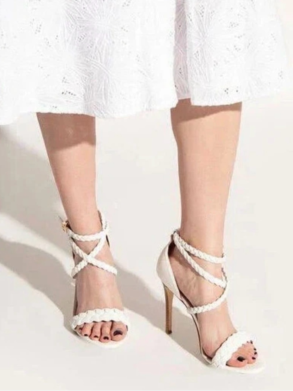 Michael Kors Astrid White Braided Strappy High Heel Sandals Gold Mk Size 8m